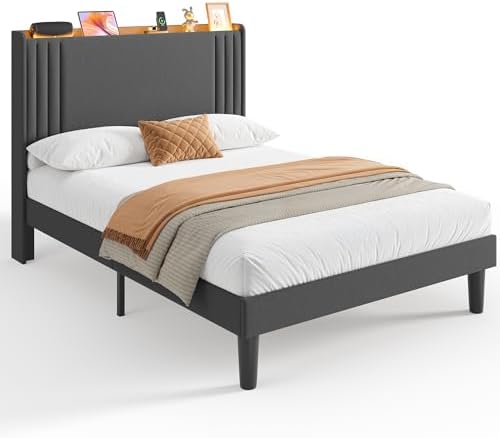 Gizoon Full Bed Frame with Charging Station and LED Lights