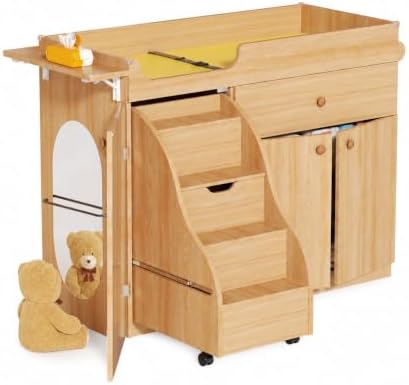 Changing Table with Stairs, Montessori Diaper Station for Daycare & Home (Left Stairs)