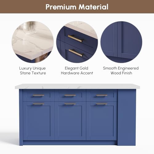 homary 72" Blue Kitchen Island with Storage, Engineered Wood Top, Modern Kitchen Table for Dining Room