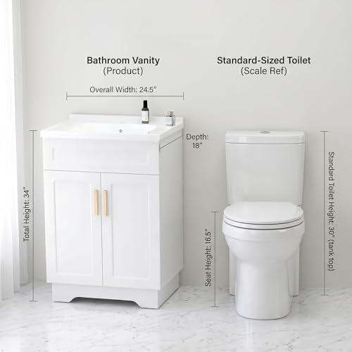 Smhxo Bathroom Vanity with Ceramic Sink, Bathroom Vanity Cabinet with 2 Doors, 24 Inches Wooden Cabinet with Sink, White