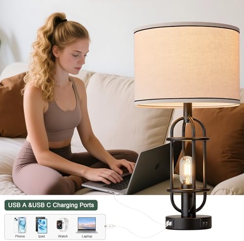 Reaketon 22.3” Farmhouse Table Lamps for Living Room Set of 2, Black