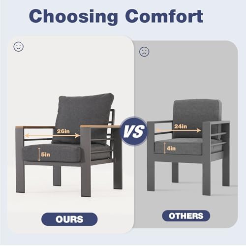 Aoxun Aluminum Patio Furniture Set 3 Seats, Oversized Outdoor Sectional with Washable Thick Cushions,Patio Conversation Sets for Porch, Balcony, Deck