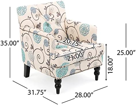 Christopher Knight Home Harrison Fabric Tufted Club Chair, White / Blue (29.5"D x 28"W x 33.5"H)