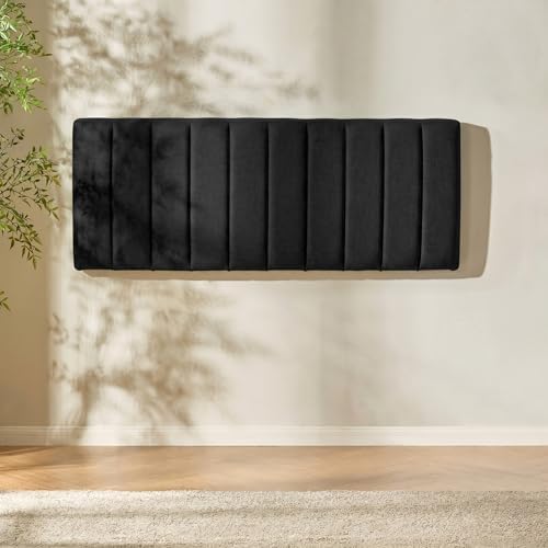 Nestl Upholstered King Headboard - Easy Assemble Channel Stitched Headboard King Size Bed - Wall Mounted Headboards with 3D Soundproof Wall Panels Peel & Stick Floating Headboards, Black