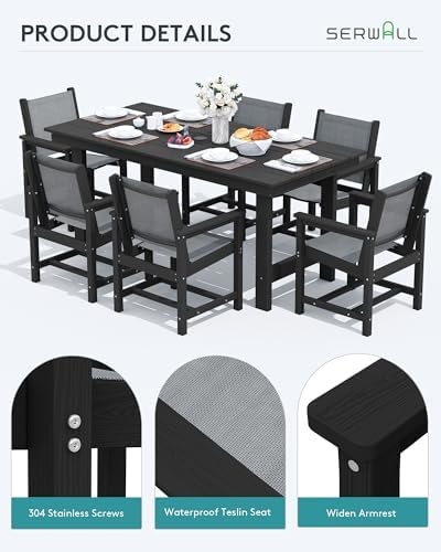 SERWALL 7 Pcs HDPE Patio Dining Set, HDPE Dining Set for 6, Gray
