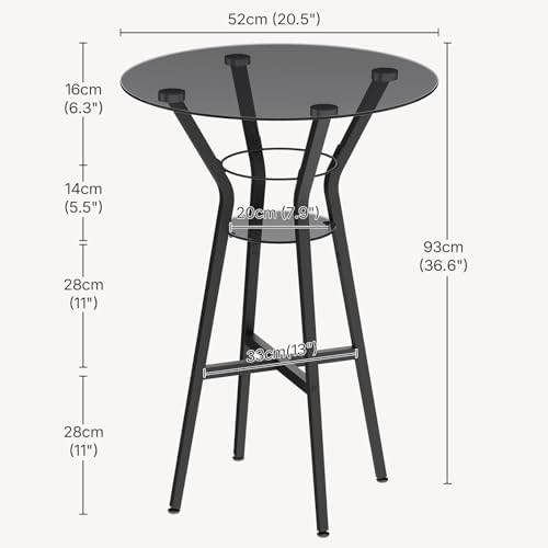 YATINEY Bar Table, 2-Tier Round High Top Table, Pub Table, Home Bar Counter Height, Bistro Tables, for Kitchen, Living Room, Meeting Room, Pub, Transparent and Black BT03BK