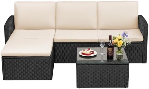 Devoko Patio Sofa,4 Pieces Outdoor Furniture Set,Wicker Sectional Couch