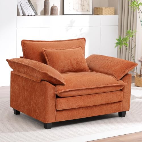 Oversized Accent Chair for Living Room,44" Chenille Upholstered Armchair with Extra Thicked,Modern Cloud Sofa Chair,Comfy Reading Chair Side Chair for Bedroom Apartment Terracotta Orange