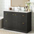 CARPETNAL 48 Inch Bathroom Vanity with Sink, Black. | Modern Fluted Bathroom Vanity with Sink with Storage Cabinet, Adjustable Shelf and 2 Soft Closing Doors & 4 Drawers.