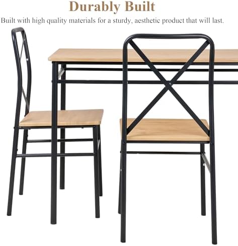 VECELO Dining Table Set for 4, 5-Piece Wood Kitchen Table with Chairs for Small Space, Breakfast Nook, Space-Saving, Natural Black