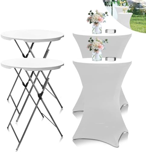 2 Sets 32in Folding Cocktail Tables+White Cocktail Table Covers