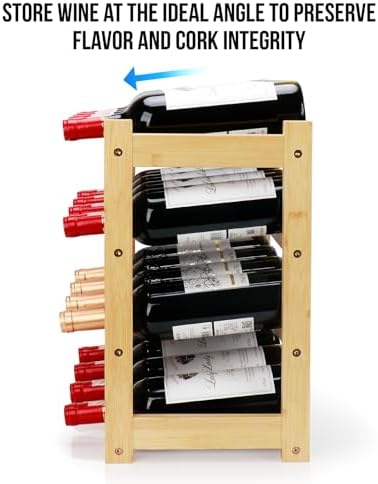 Bamboo Wine Rack, 4-Tier 16 Bottles Wine Storage Cabinet Shelf