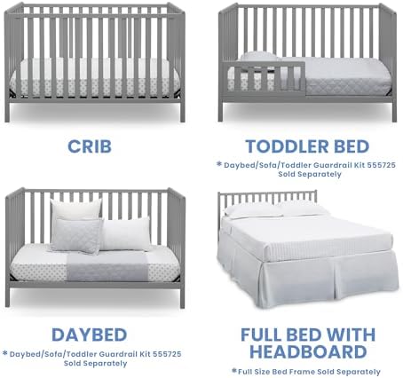 Delta Children Heartland 4-in-1 Convertible Baby Crib & Mattress, Grey