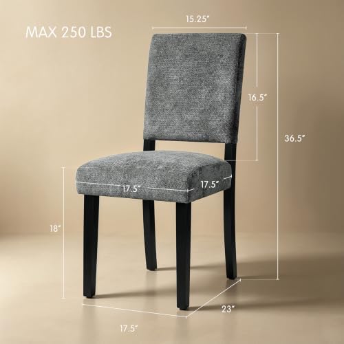 HOMYZOO Dining Chairs Set of 2, Upholstered Dining Room Chairs with Padded Seat & Solid Wood Legs, Modern Farmhouse Kitchen Chairs for Living Room/Restaurant/Cafe, Chenille Dark Gray