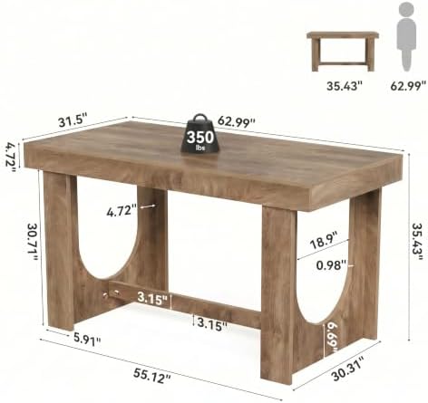 LITTLE TREE 63" Bar Table, Farmhouse Counter Height Table with Footrest
