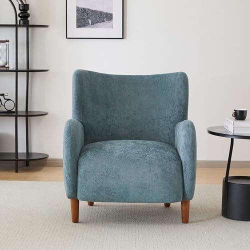 Christopher Knight Home Dolly Mid-Century Modern Velvet Upholstered Wingback Club Chair, Living Room Lounge Chair for Relaxation, Reading Armchair, Solid Wood Living Room Accent Chair, Aqua Blue+Brown