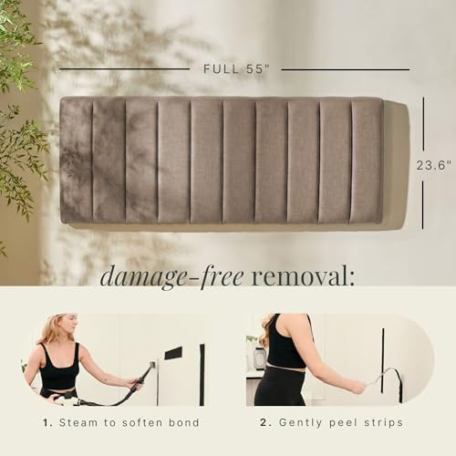 Nestl Upholstered Full Headboard - Easy Assemble Channel Stitched Headboard Full Size - Wall Mounted Headboards with 3D Soundproof Wall Panels Peel & Stick Floating Headboards, Mocha
