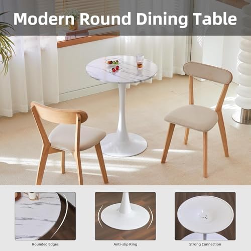 Round Dining Table, 24" Circle Tulip Table with Thickened Tabletop & Metal Pedestal, Mid Century Modern Bistro Table for Kitchen, Small Places, Living Room, Cafe (Faux Marble White)