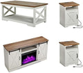AMERLIFE Living Room Furniture Set, 63" White TV Stand with Fireplace