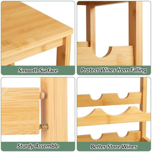 Wine Rack 24-Botttle Freestanding Floor, 6-Tier Wine Rack Shelf with Table Top, Bamboo Display Wine Storage Shelves Kitchen Bar Dining Room Living Room, Natural