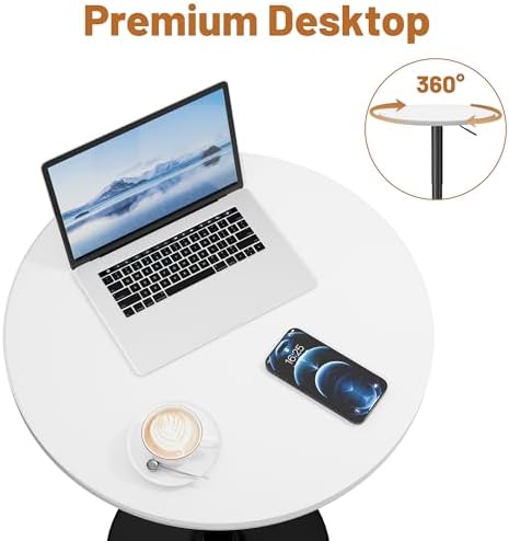 Flamaker Round Bistro Pub Table 23.6 Inch Height Adjustable 360° Swivel Bar Table Metal Base for Pub, Dining Room, Party (4, White-Black)