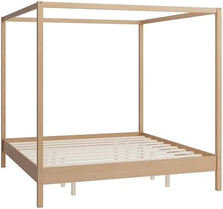 LUMISOL King Size Canopy Bed Frame, Solid Wood 4 Poster Canopy Platform Bed Frame with Slats and Support Legs, No Box Spring Needed, Easy Assembly, Natural