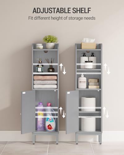 Hzuaneri Bathroom Storage Cabinet, Small Corner Floor Cabinet | Narrow Toilet Paper Holder, Bathroom Organizer with Adjustable Shelf, 2 Doors, for Small Spaces, Gray BC38221GR