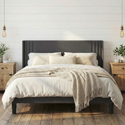 Gizoon Full Bed Frame with Wingback Headboard, Upholstered Platform Bed