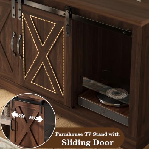 WERSMT 4 Piece Farmhouse Table Set with 66" TV Stand, Walnut