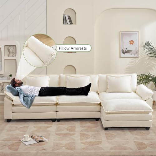 Oprisen 120" Modular Sectional Sofa, Comfy Deep Cloud Couch with Ottoman