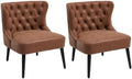 Kmax Accent Chairs Set of 2, Leather Slipper Chairs with Button Tufted Wingback, Armless Living Room Chairs with Nails Modern Side Chairs for Bedroom Reception Small Space - Pu Brown, Black Legs