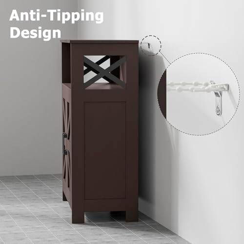 Homhedy Farmhouse Bathroom Storage Cabinet with Doors, Small Floor Cabinet | Toilet Paper Cabinet with Adjustable Shelf, Freestanding Storage Cabinet for Kitchen/Laundry/Living Room, 24"W, Brown