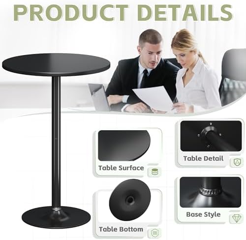 Flamaker Round Bistro Pub Table Modern Style Metal Base MDF Top Cocktail Bar Table Counter Bar Height for Pub, Dining Room, Party (2, Full Black)
