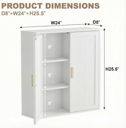 INNOD Bathroom Storage Cabinet, Over The Toilet Storage Cabinet, Medicine Cabinet with Adjustable Wood Shelf & Doors for Laundry Room & Kitchen & Living Room(White)