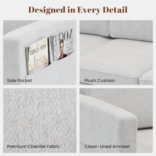 80" Chenille Sofa Mid Century Modern 3 Seater Couch for Living Room Office