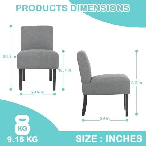 PayLessHere Modern Armless Accent Chairs - Solid Wood Legs, Slipper Chair for Living Room, Grey