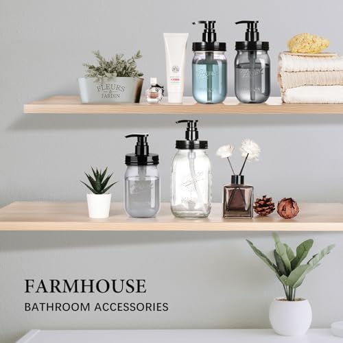 Amolliar Plastic Mason Jar Soap Dispenser with Pump Lid 16OZ -2 Pack Black