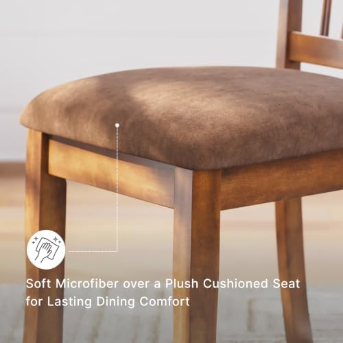 Signature Design by Ashley Haddigan Dining Chairs Set of 4, Cushioned Rake Back Side Chairs, Faux Leather Upholstered Wood Frame, for Kitchen, Dark Brown