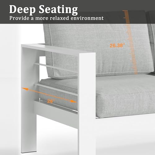 Aluminum Outdoor Sofa, White Patio Sofa, Patio Loveseat for Small Spaces