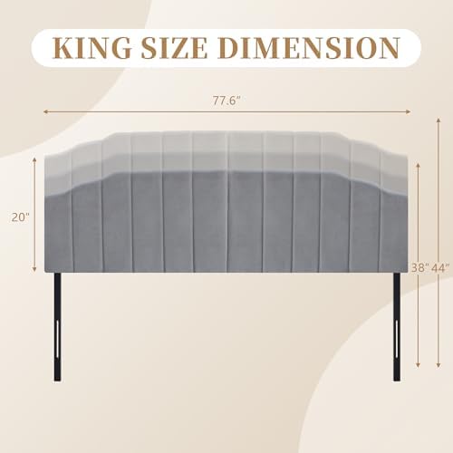 Upholstered Headboard for Full/Queen Beds - Arched Headboard & Bed Frame Mount, Adjustable Height, Velvet Tufted Modern Vertical Channel Design (Gray, King (U.S. Standard))