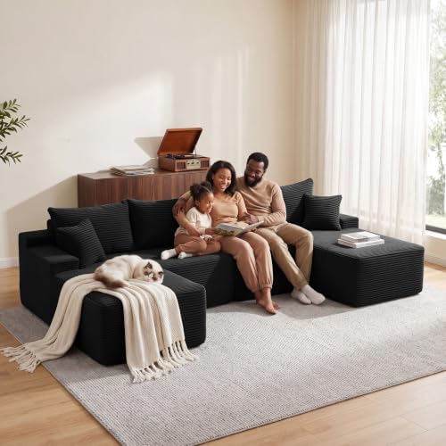 Mangodan Cloud Sectional Couch, Boneless Couches for Living Room, Black