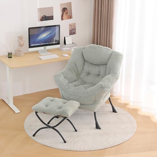 Tiita Lazy Chair with Ottoman, Comfy Reading Accent Chair, Plush Green
