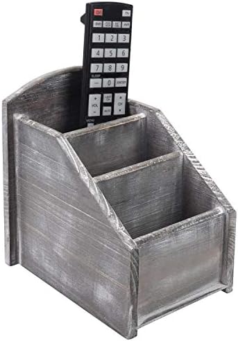 MyGift Graywashed Wood Remote Control Holder, 3-Compartment Organizer