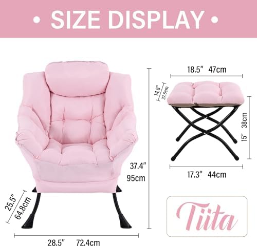 Tiita Lazy Chair with Ottoman, Comfy Reading Accent Chair, Pink