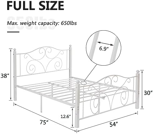 VECELO Full Size Bed Frame with Headboard and Footboard, Heavy Duty Metal Slat Support, Platform Mattress Foundation, No Box Spring Needed, Easy Assembly, White
