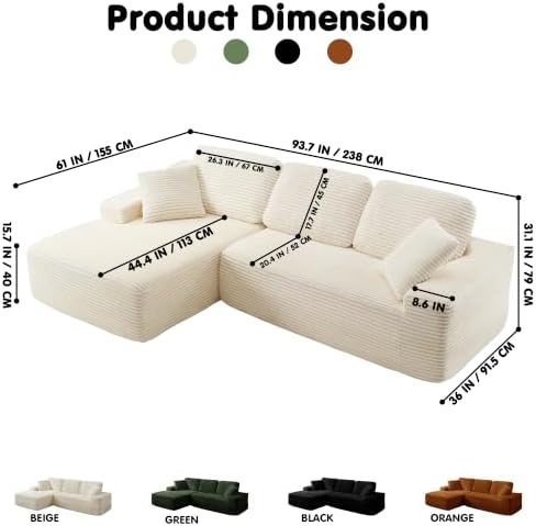 Modular Sectional Sofa, Convertible Sofa Bed, No Assembly Required Cloud Couch with Deep Seat, Modern L-Shaped Boneless Sofa for Living Room (Beige)