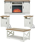 AMERLIFE Living Room Furniture Set, 59" White TV Stand with Fireplace