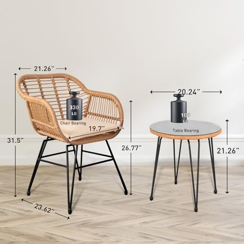 3 Piece Outdoor Wicker Furniture Bistro Set, Rattan Chairs Conversation Sets Wicker Patio Furniture for Balcony Poolside Backyard, Black