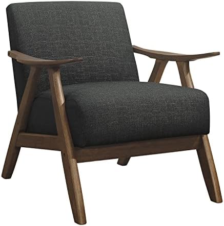 Lexicon Mid Century Modern Accent Chair with Walnut Wood Frame, Dark Grey