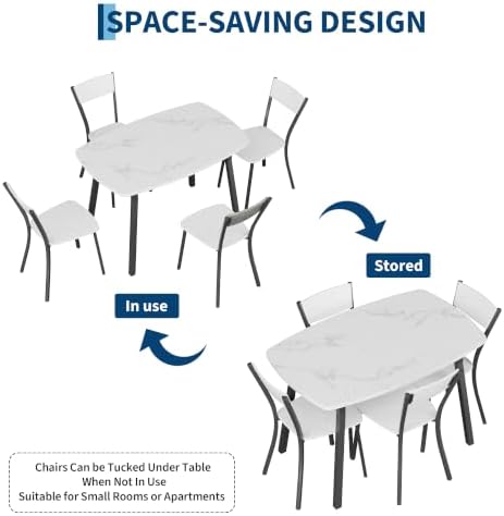 Garvee 5 Piece Dining Table Set for 4 with Trapezoid Back Chairs, White